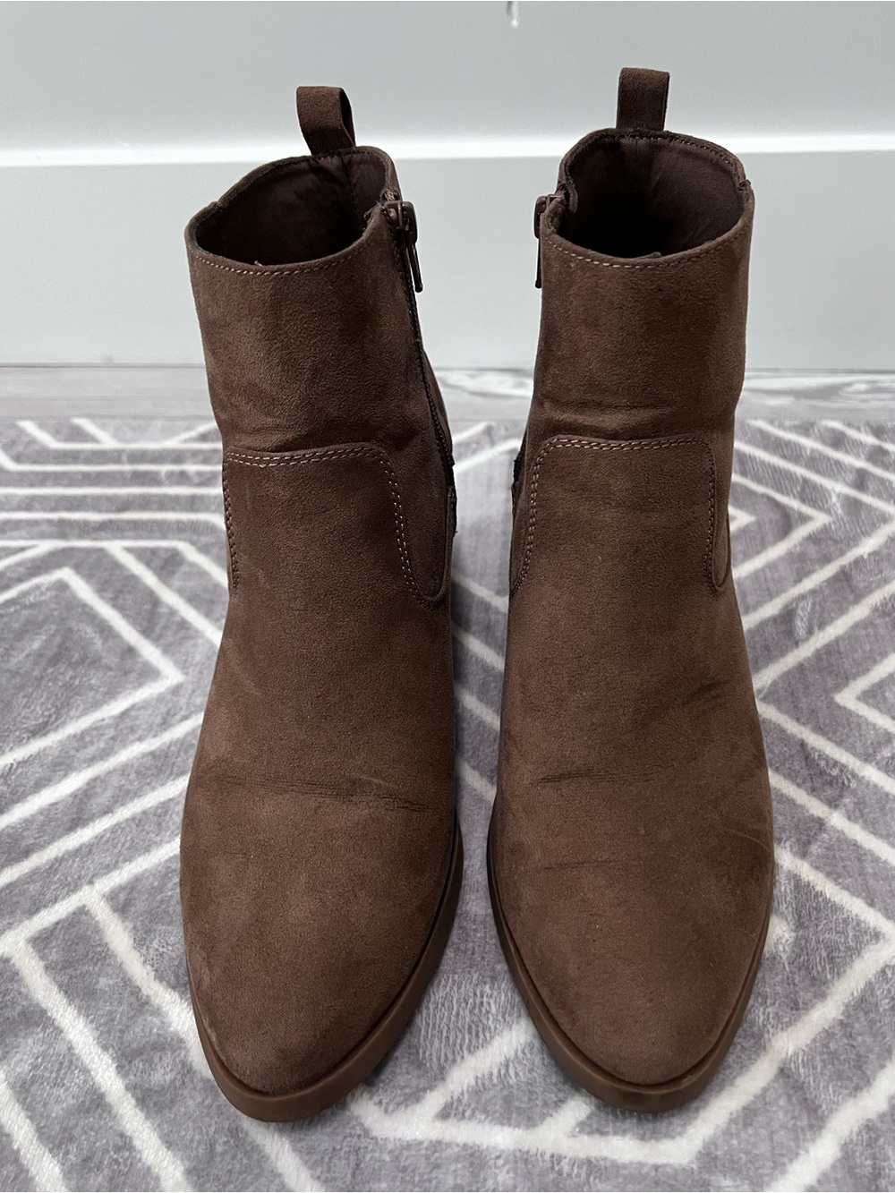 Old Navy Brown Suede Ankle Booties with Side Zip